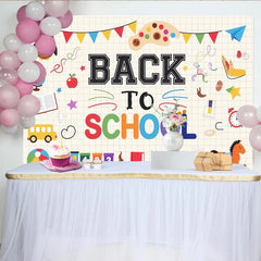 Lofaris Toile de fond colorée rentrée scolaire avec hibou et bus, arrière-plan éducatif pour enfants et studio photo