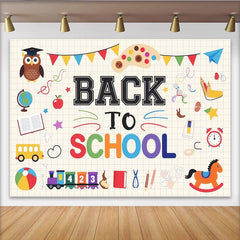 Lofaris Toile de fond colorée rentrée scolaire avec hibou et bus, arrière-plan éducatif pour enfants et studio photo