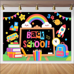 Lofaris Toile de fond colorée pour la rentrée scolaire avec tableau noir et arc-en-ciel, décor de fête éducatif pour studio photo et enfants