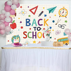 Lofaris Toile de fond colorée pour la rentrée scolaire avec hibou et bus, arrière-plan éducatif pour studio photo et fête d'école