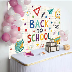 Lofaris Toile de fond colorée pour la rentrée scolaire avec hibou et bus, arrière-plan éducatif pour studio photo et fête d'école