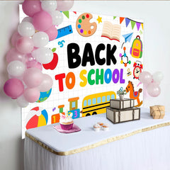 Lofaris Toile de fond colorée pour la rentrée scolaire avec bus, hibou et livres, arrière-plan éducatif pour studio photo et décoration