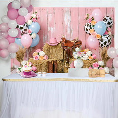 Lofaris Toile de fond pour anniversaire cowgirl rose avec bottes et chapeau, magnifique décor de fête pour séance photo