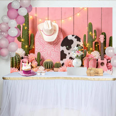 Lofaris Toile de fond de photographie western rose avec cactus et fleurs, arrière-plan rustique imprimé vache et bottes pour studio photo