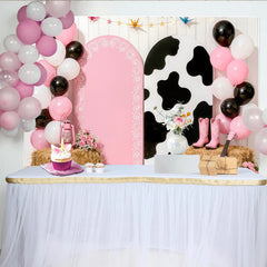 Lofaris Toile de fond rose et imprimé vache pour anniversaire cowgirl, magnifique décor de fête pour enfants et séance photo