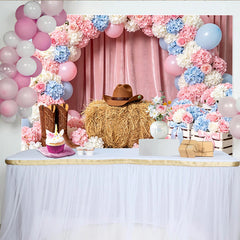 Lofaris Toile de fond pour baby shower western rose et bleue avec fleurs et ballons, décor rustique pour séance photo et fête à thème