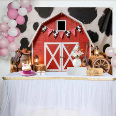 Lofaris Toile de fond de photographie ferme grange rouge imprimé vache, décor rustique western pour studio photo fête d'anniversaire