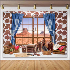 Lofaris Toile de fond de photographie western avec fenêtre désert et accessoires cowboy, arrière-plan idéal pour studio photo ou événement
