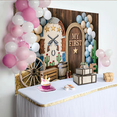 Lofaris Toile de fond pour 1er anniversaire western avec ballons et décor bois, arrière-plan rustique cowboy pour séance photo d'enfant
