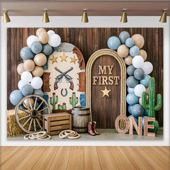 Lofaris Toile de fond pour 1er anniversaire western avec ballons et décor bois, arrière-plan rustique cowboy pour séance photo d'enfant