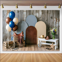 Lofaris Toile de fond de photographie western rustique avec arches et ballons, magnifique décor de studio pour séance photo