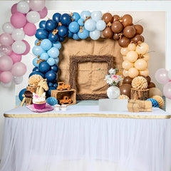 Lofaris Toile de fond pour baby shower rustique garçon avec ballons bleus et bois, magnifique décor pour studio photo et fête prénatale