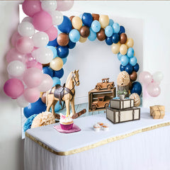 Lofaris Toile de fond pour baby shower garçon avec ballons bleus et jouets en bois, magnifique arrière-plan de photographie pour fête prénatale
