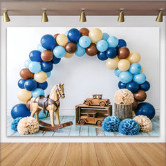 Lofaris Toile de fond pour baby shower garçon avec ballons bleus et jouets en bois, magnifique arrière-plan de photographie pour fête prénatale