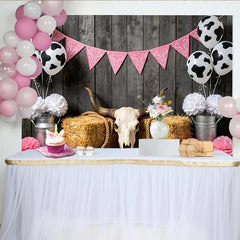Lofaris Toile de fond anniversaire western avec ballons imprimé vache et bandana rose, magnifique décor de fête pour séance photo
