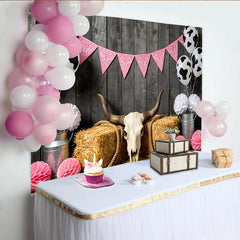 Lofaris Toile de fond anniversaire western avec ballons imprimé vache et bandana rose, magnifique décor de fête pour séance photo