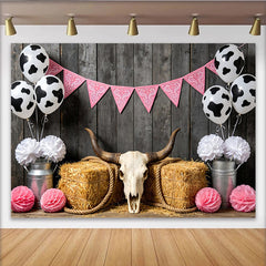 Lofaris Toile de fond anniversaire western avec ballons imprimé vache et bandana rose, magnifique décor de fête pour séance photo