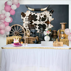 Lofaris Toile de fond de photographie western avec peau de vache et roue de chariot, décor rustique de grange pour studio et séance photo