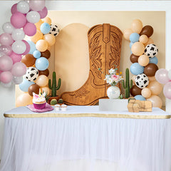 Lofaris Toile de fond pour baby shower cow-boy avec bottes en bois et ballons imprimé vache, rustique pour fête prénatale et séance photo
