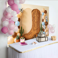 Lofaris Toile de fond pour baby shower cow-boy avec bottes en bois et ballons imprimé vache, rustique pour fête prénatale et séance photo