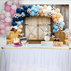 Lofaris Toile de fond western pour baby shower avec ballons imprimé vache, arrière-plan rustique pour fête de naissance