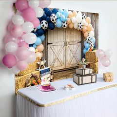 Lofaris Toile de fond western pour baby shower avec ballons imprimé vache, arrière-plan rustique pour fête de naissance