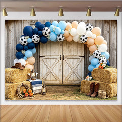 Lofaris Toile de fond western pour baby shower avec ballons imprimé vache, arrière-plan rustique pour fête de naissance