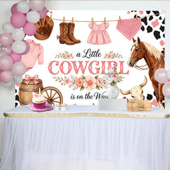 Lofaris Toile de fond rose cowgirl pour baby shower avec cheval et fleurs, magnifique décor de fête thème western pour studio photo
