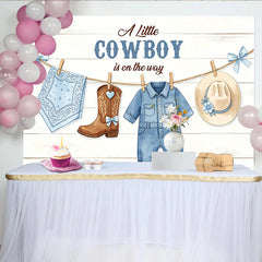 Lofaris Toile de fond pour baby shower cowboy avec vêtements et chapeau, arrière-plan western pour fête prénatale et studio photo