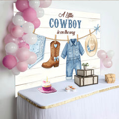 Lofaris Toile de fond pour baby shower cowboy avec vêtements et chapeau, arrière-plan western pour fête prénatale et studio photo