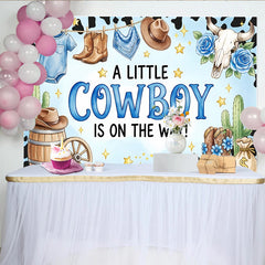 Lofaris Toile de fond pour baby shower cowboy avec imprimé vache et cactus, arrière-plan de photographie pour petit garçon