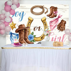Lofaris Toile de fond baby shower révélation de genre western, arrière-plan bleu et rose pour fête de naissance et photo
