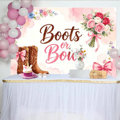 Lofaris Toile de fond baby shower bottes ou nœuds pour révélation de genre, arrière-plan floral aquarelle rustique pour photographie