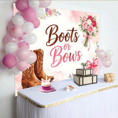 Lofaris Toile de fond baby shower bottes ou nœuds pour révélation de genre, arrière-plan floral aquarelle rustique pour photographie