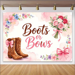 Lofaris Toile de fond baby shower bottes ou nœuds pour révélation de genre, arrière-plan floral aquarelle rustique pour photographie