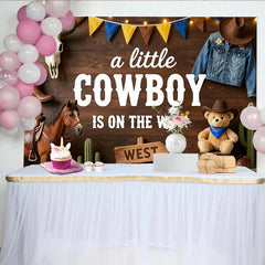 Lofaris Toile de fond baby shower cowboy bois rustique pour petit garçon, arrière-plan western avec cactus et ours pour séance photo