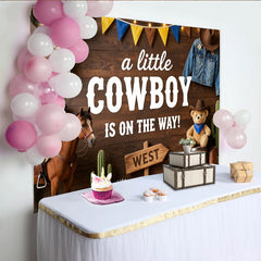 Lofaris Toile de fond baby shower cowboy bois rustique pour petit garçon, arrière-plan western avec cactus et ours pour séance photo