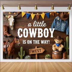 Lofaris Toile de fond baby shower cowboy bois rustique pour petit garçon, arrière-plan western avec cactus et ours pour séance photo