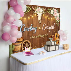 Lofaris Toile de fond pour baby shower western avec crâne de taureau et fleurs roses bleues, décor de ferme pour révélation du genre
