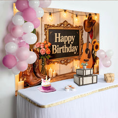 Lofaris Toile de fond pour anniversaire western avec bottes et guitare, décor de fête rustique pour studio photo avec tournesols