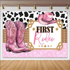 Lofaris Toile de fond pour 1er anniversaire cowgirl rodéo rose avec bottes et chapeau, décor de fête western avec motif vache pour studio photo