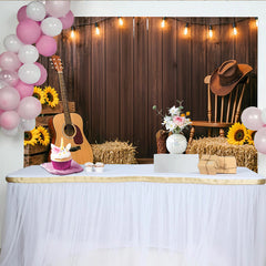 Lofaris Toile de fond de photographie rustique en bois avec guitare et tournesols, magnifique décor western pour studio photo et événements