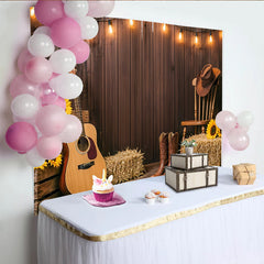Lofaris Toile de fond de photographie rustique en bois avec guitare et tournesols, magnifique décor western pour studio photo et événements