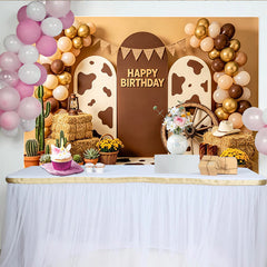 Lofaris Toile de fond anniversaire western avec imprimé vache et ballons, décor de fête rustique pour séance photo