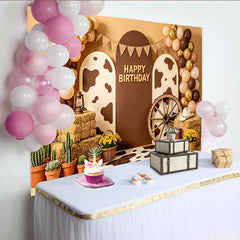 Lofaris Toile de fond anniversaire western avec imprimé vache et ballons, décor de fête rustique pour séance photo