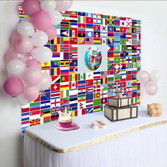 Lofaris Toile de fond de photographie drapeaux du monde avec globe terrestre, arrière-plan éducatif pour studio photo ou événement
