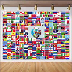 Lofaris Toile de fond de photographie drapeaux du monde avec globe terrestre, arrière-plan éducatif pour studio photo ou événement