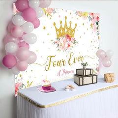 Lofaris Toile de fond princesse or et rose pour 4ème anniversaire fille, décor de fête floral scintillant pour studio photo