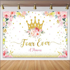Lofaris Toile de fond princesse or et rose pour 4ème anniversaire fille, décor de fête floral scintillant pour studio photo