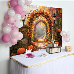 Lofaris Toile de fond d'Halloween avec arches d'automne et citrouilles, décor de saison pour studio photo et fête